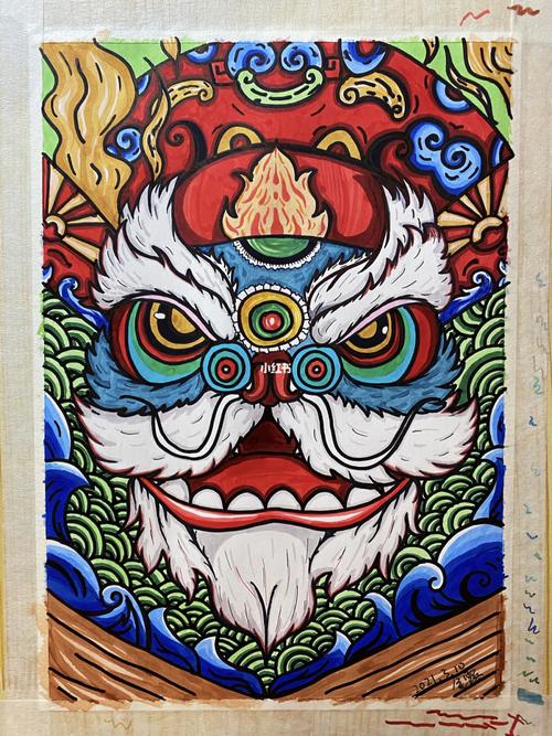舞狮|附线稿|_马克笔_手绘_舞狮_线稿_中国风_马克笔手绘_人文_绘画