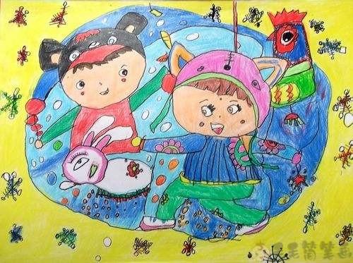 寒假儿童绘画作品,关于寒假的儿童画图片