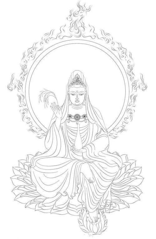 分享一组观世音菩萨白描素材,见者得福
