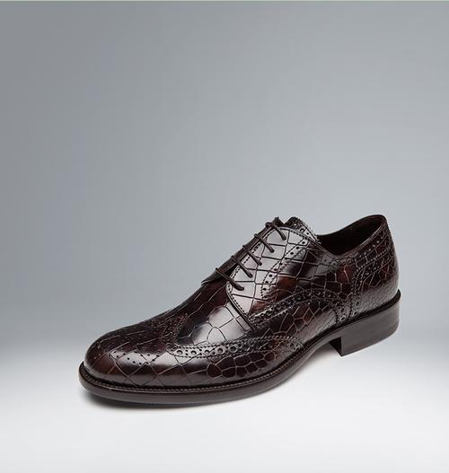 by creations/柏品 男士商务鞋 意大利制造 纯手工 鳄鱼皮纹正装皮鞋