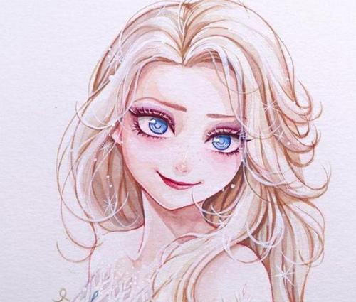 迪士尼公主的水彩风格,爱丽丝过于可爱,艾莎女王范十足