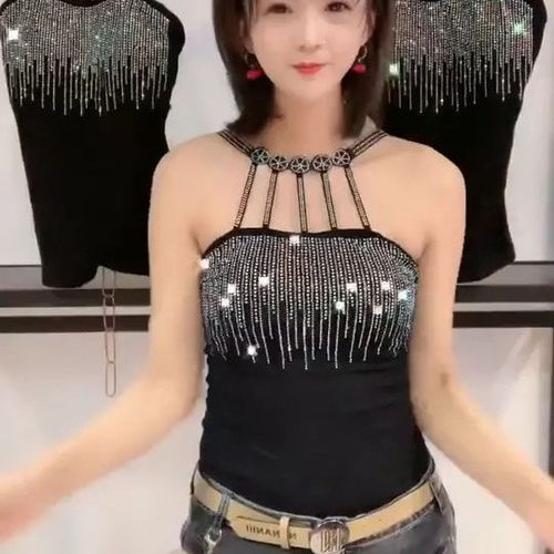 2020新款欧洲站亮钻锁骨弹力美背修身显瘦吊带时尚网