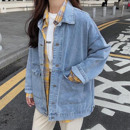 外套女学生韩版宽松原宿风春季春秋季拉链款bf风水洗复古牛仔外套女