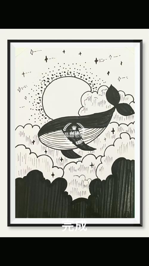 儿童线描画鲸_儿童画_文化_绘画