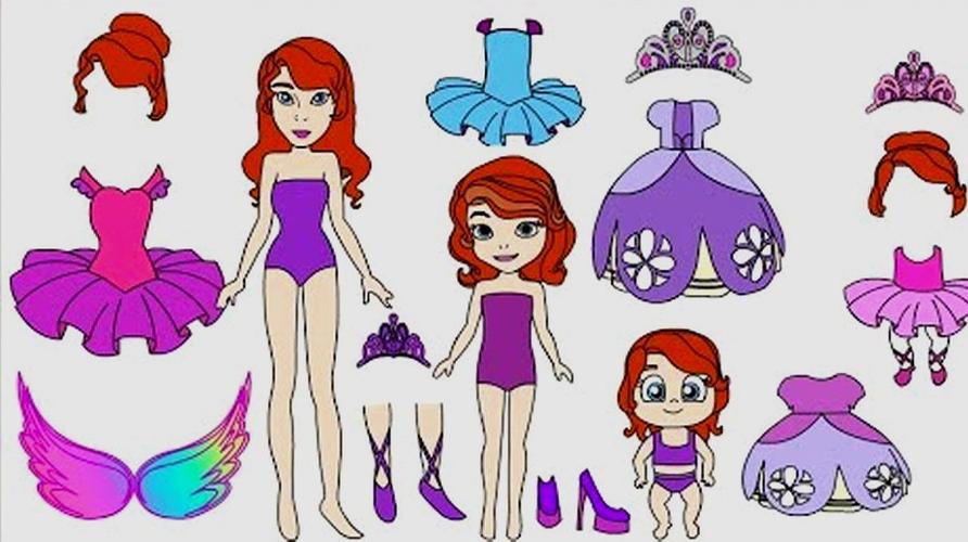 索菲亚公主益智书,给纸娃娃母女三人穿漂亮的裙子,百变换装