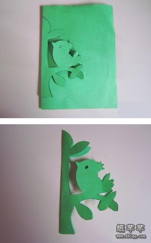 儿童树和小鸟手工剪纸教程