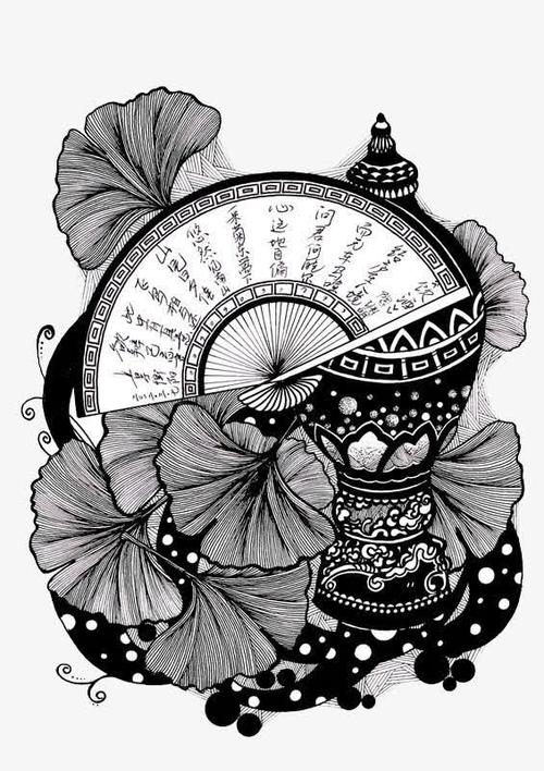 关键词 : 中国风,黑白,手绘素描,扇子