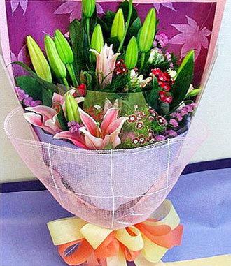 5朵百合花束东莞鲜花店长辈领导生日鲜花速递配送d 005