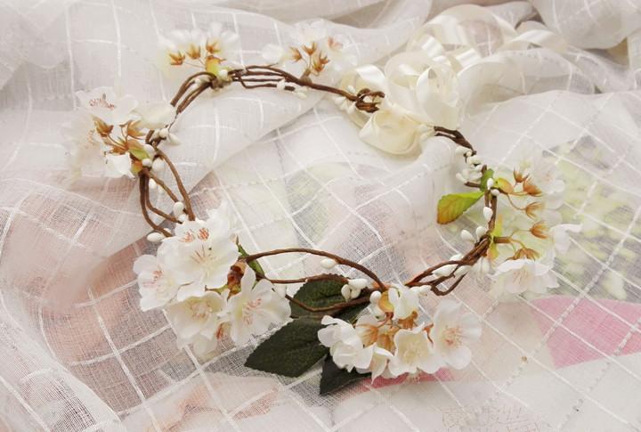 唯美新娘花环头饰樱花藤条花冠森女系婚纱写真发饰结婚伴娘配饰品_7折