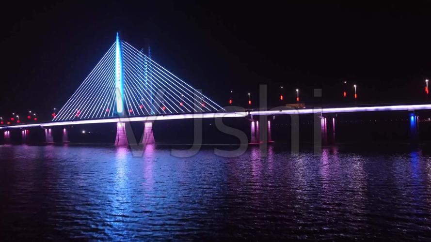 多角度航拍江西吉水县吉阳大桥的夜景