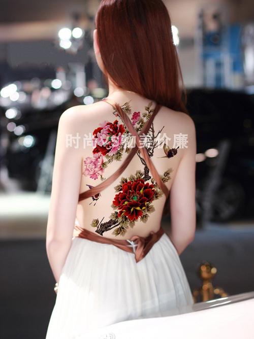 纹身贴防水持久仿真女款牡丹花大图满背古风古装拍摄贴纸遮暇包邮