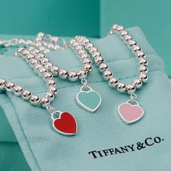香港代购正品蒂芙尼925纯银 tiffany珐琅串珠手链心形吊坠手链