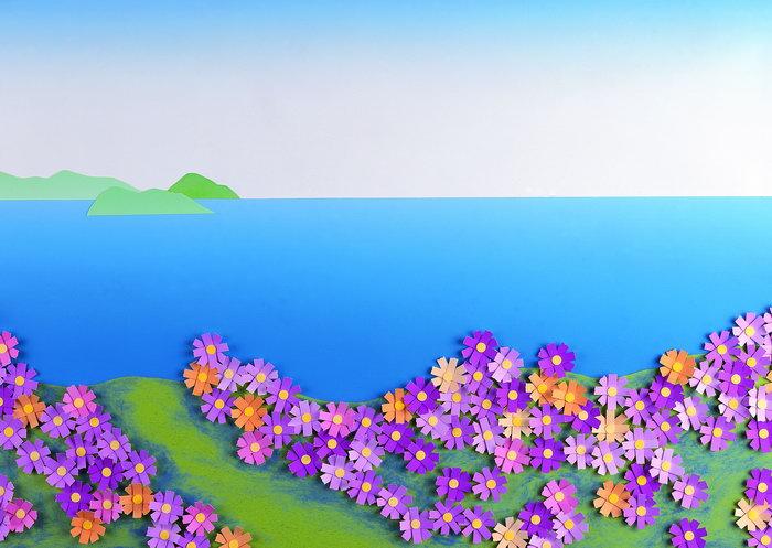 小学生海边风景剪贴画