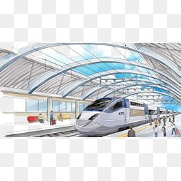 手绘火车站站台插图