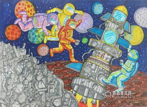 儿童获奖科幻画《星际清道夫之—金属垃圾再回收》