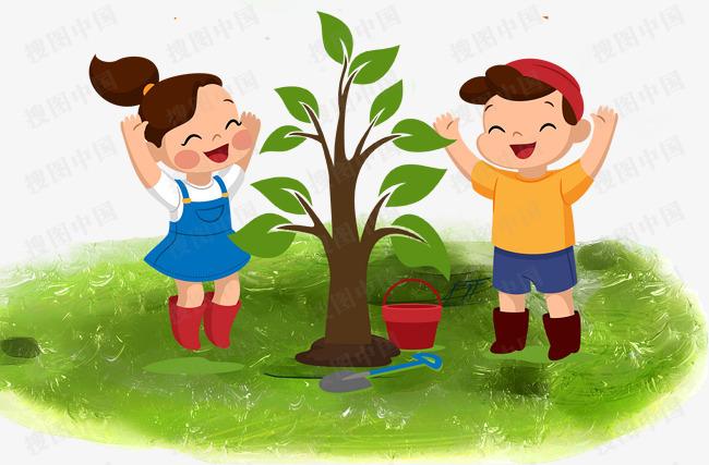 > 手绘植树节卡通插画素材