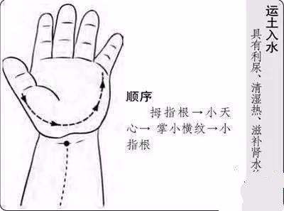 运水入土 运土入水,运水入土  位置:手掌面,大指根至小指根,沿手掌