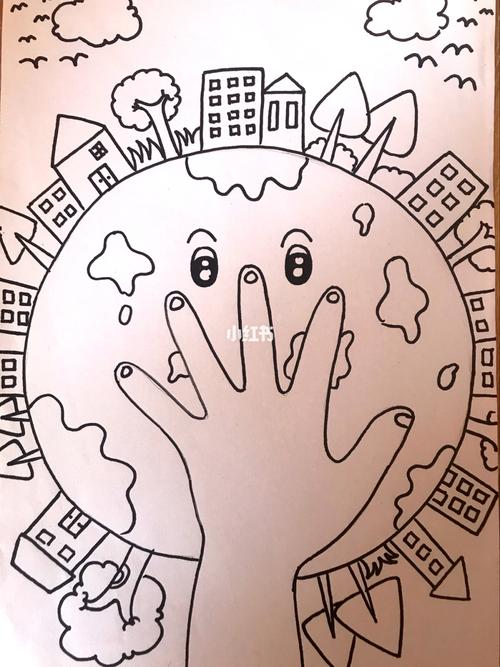 简笔画——保护地球,爱护环境_简笔画_绘画_线稿_人文