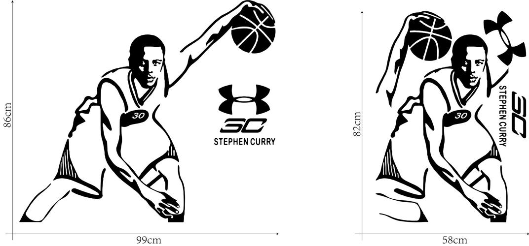 9733篮球30号库里客厅卧室书房玻璃背景墙贴装饰画 可移除