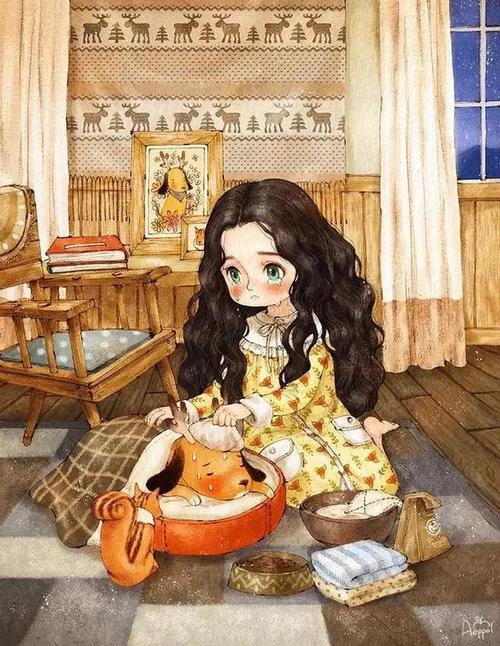 aeppol韩国插画师作品,生活场景温暖小清新插画森女