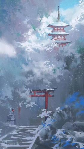 古风,庭院,寒梅,落雪,人非草木,壁纸