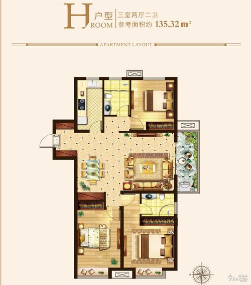 荣盛城3室2厅2卫户型图