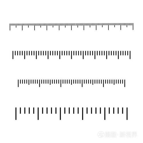 黑色刻度, 标尺标记.不同的测量单位.矢量插图