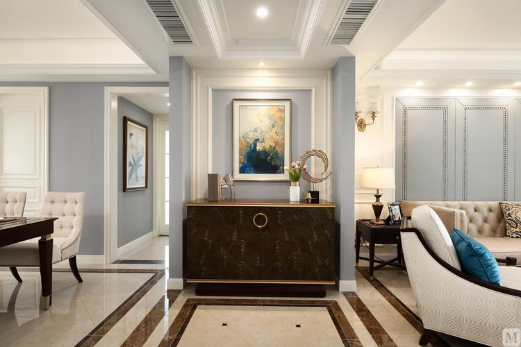 180平大户型中式风格圆形玄关柜设计效果图