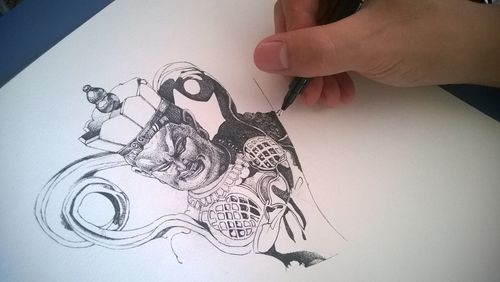 手绘作品"东方持国天王"《佛教四大天王》系列之一