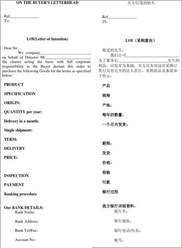 loi外贸采购意向(标准样本)