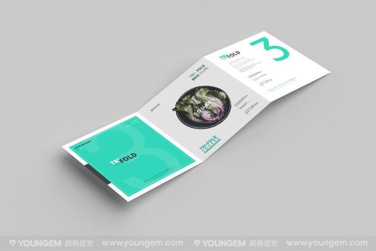 正方形三折页宣传单手册设计贴图ps样机素材mockup模板展示效果图 >
