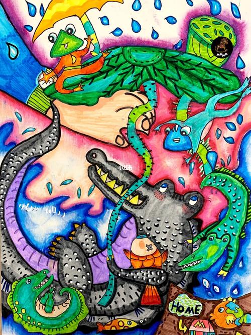 创意儿童画～小鳄鱼的旅游_鳄鱼_旅行_儿童画_小青蛙