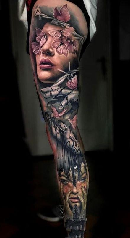 9款极致黑白色的包臂花臂帅气纹身图片(8/9)