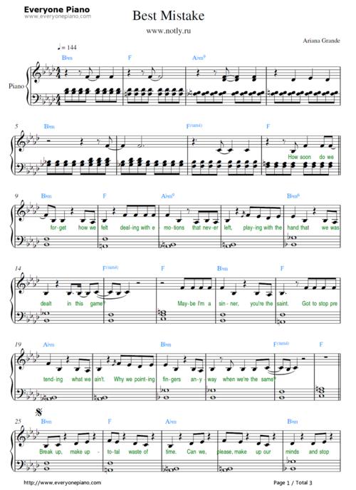free best mistake-ariana grande sheet music preview 1