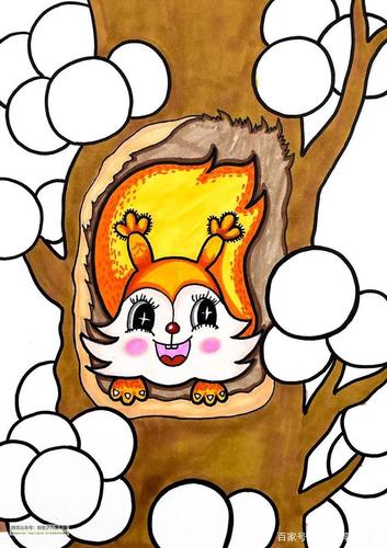 儿童画教程|儿童画中的色彩练习——藏在树洞中的小松鼠