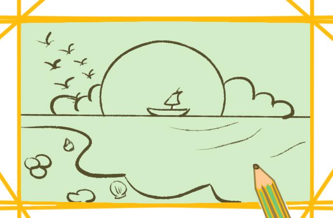 金黄色的沙滩涂色简笔画图片教程