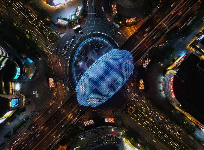 上海五角场巨蛋航拍夜景