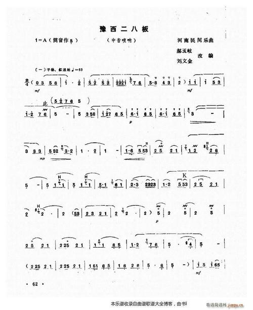 唢呐豫西二八板简谱_唢呐豫西二八板唢呐谱曲谱_唢呐