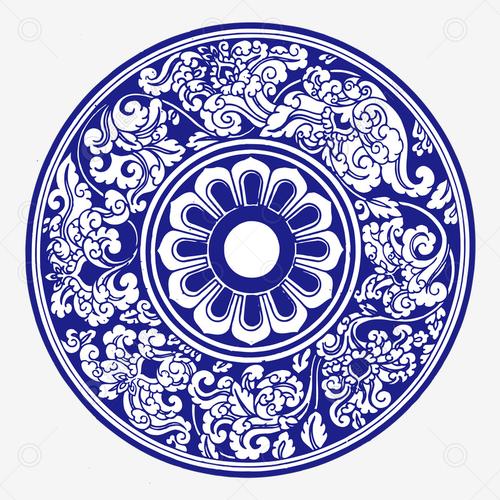 中国风青花瓷圆型花卉图案
