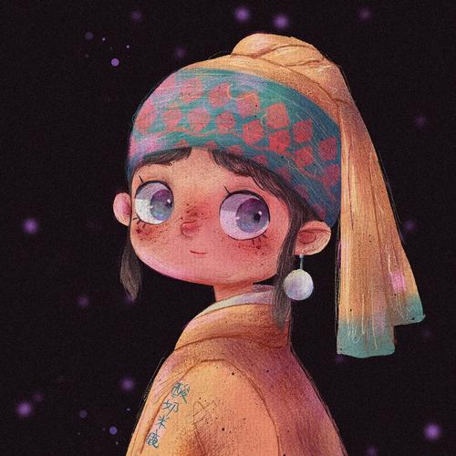 戴珍珠耳环的少女插画