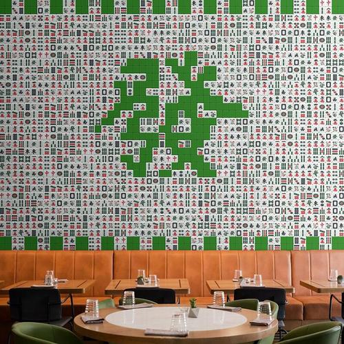 背景港式马赛克餐厅拼图麻将饭店茶甜品壁纸奶茶店墙纸仔个性鸡蛋