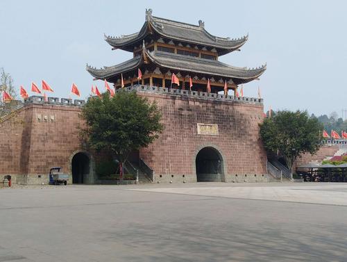 位于嘉州长卷天街仿古建筑一一乐山嘉乐门