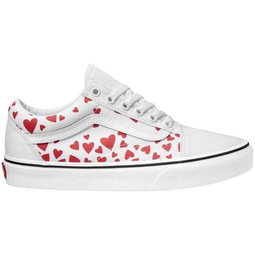 vans范斯女鞋帆布鞋低帮系带板鞋心形印花白色运动鞋