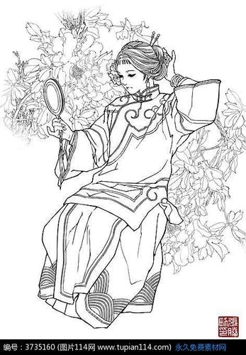 古代照镜子女子简笔画