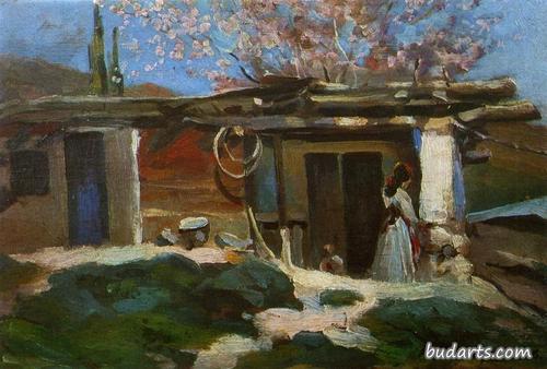 crimea. almond blossoms