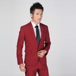 男装批发秋季新款大红色西装三件套 绅士型男 修身休闲小西服套装
