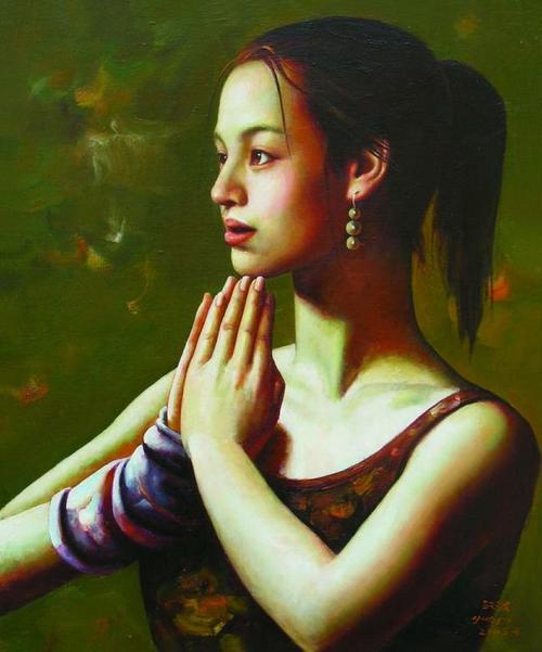 艺术家人体油画中的性感女郎唯美典雅,肌肤光润