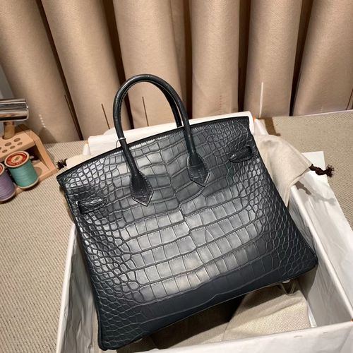 爱马仕包包 birkin 30cm 蜥蜴 石墨灰 银扣