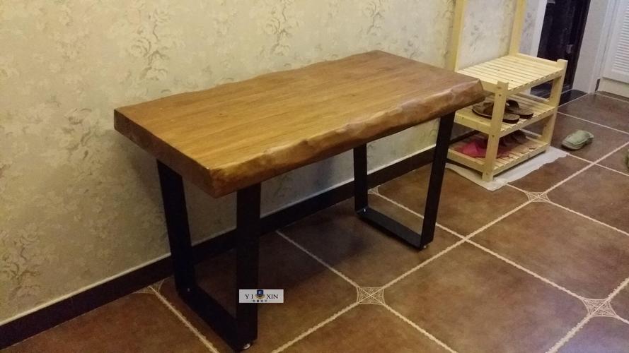 包邮美式实木铁艺复古榆木松木不规则边自然边桌面loft星巴克餐桌