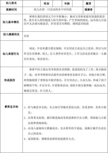 幼儿个案跟踪记录表